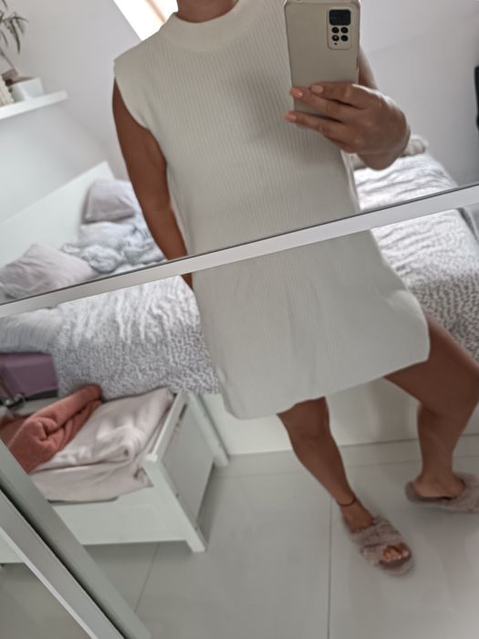 Długi sweter biały h&M M 38 10 jesień zima Ala sukienka