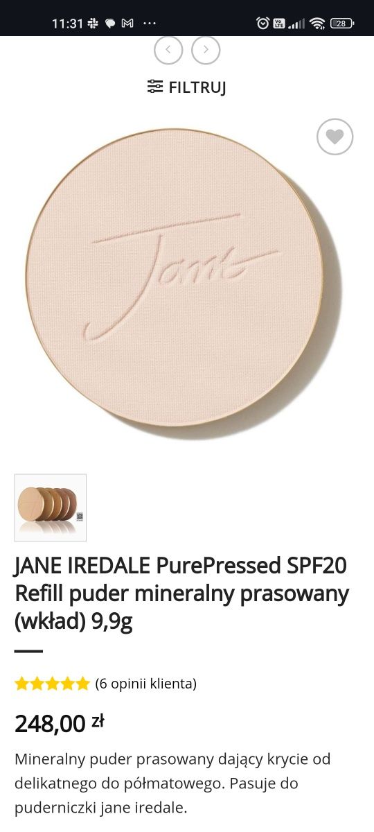 Jane Iredale PurePressed SPF 20 Puder mineralny Ivory, puderniczka