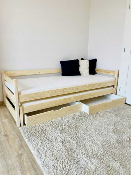 Łóżko drewniane dwuosobowe dla dzieci Alan, materace 200x90 gratis!