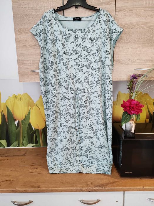 Wygodna miętowa sukienka midi Yessica rozmiar ok 46/48 bawełna/elastan