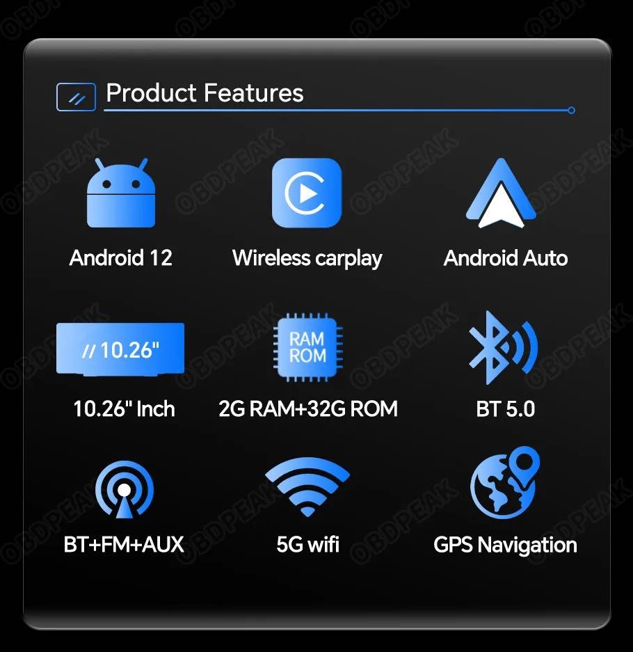 Авто екран '10 дюйм OBDPEAK T30 Apple CarPlay & Android Auto