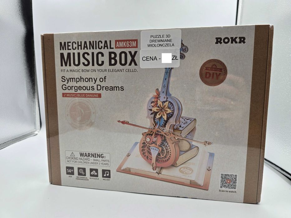 Drewniane puzzle 3D - Pozytywka magiczna wiolonczela ROKR AMK63