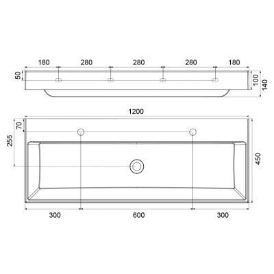 Ravak Natural Duo 1200 umywalka 120x45 cm ścienna biała