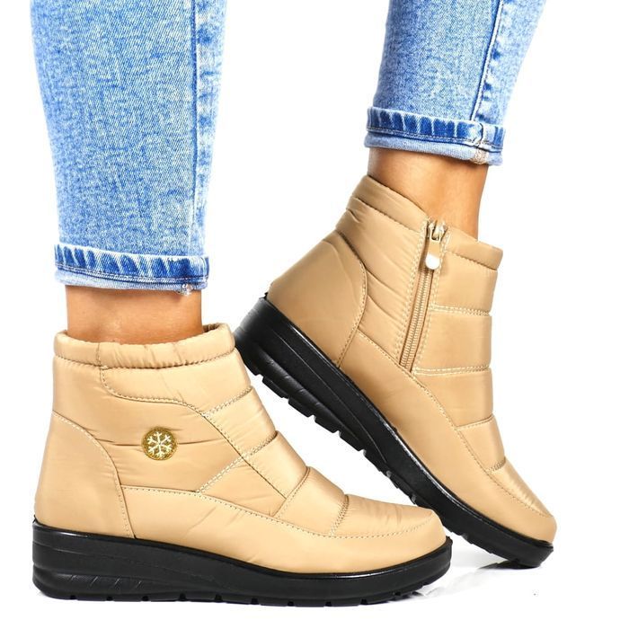 StrefaButa Śniegowce Damskie Niskie Na Koturnie 5029 Beżowe r41