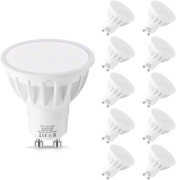 Żarówki LED GU10, LEHASI 5,5 W, 3000 K ciepłe białe światło, 10 szt.