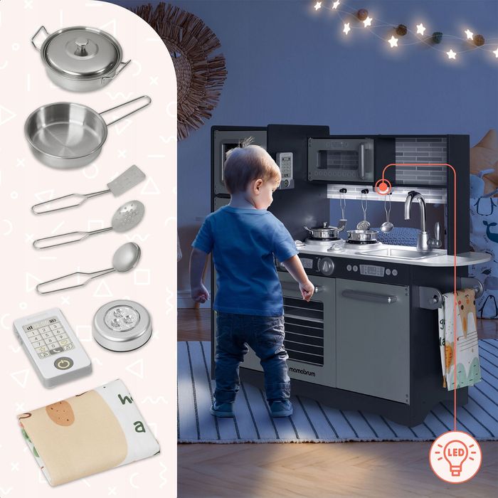 Duża Kuchnia Drewniana Dla Dzieci XXL Światło Płyta Grzewcza Pokrętła