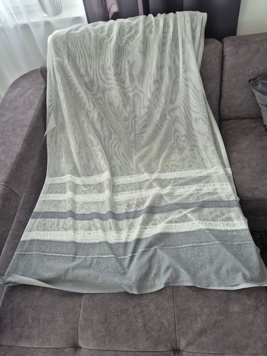 Biało Szara firanka firana Biała 220 x 150