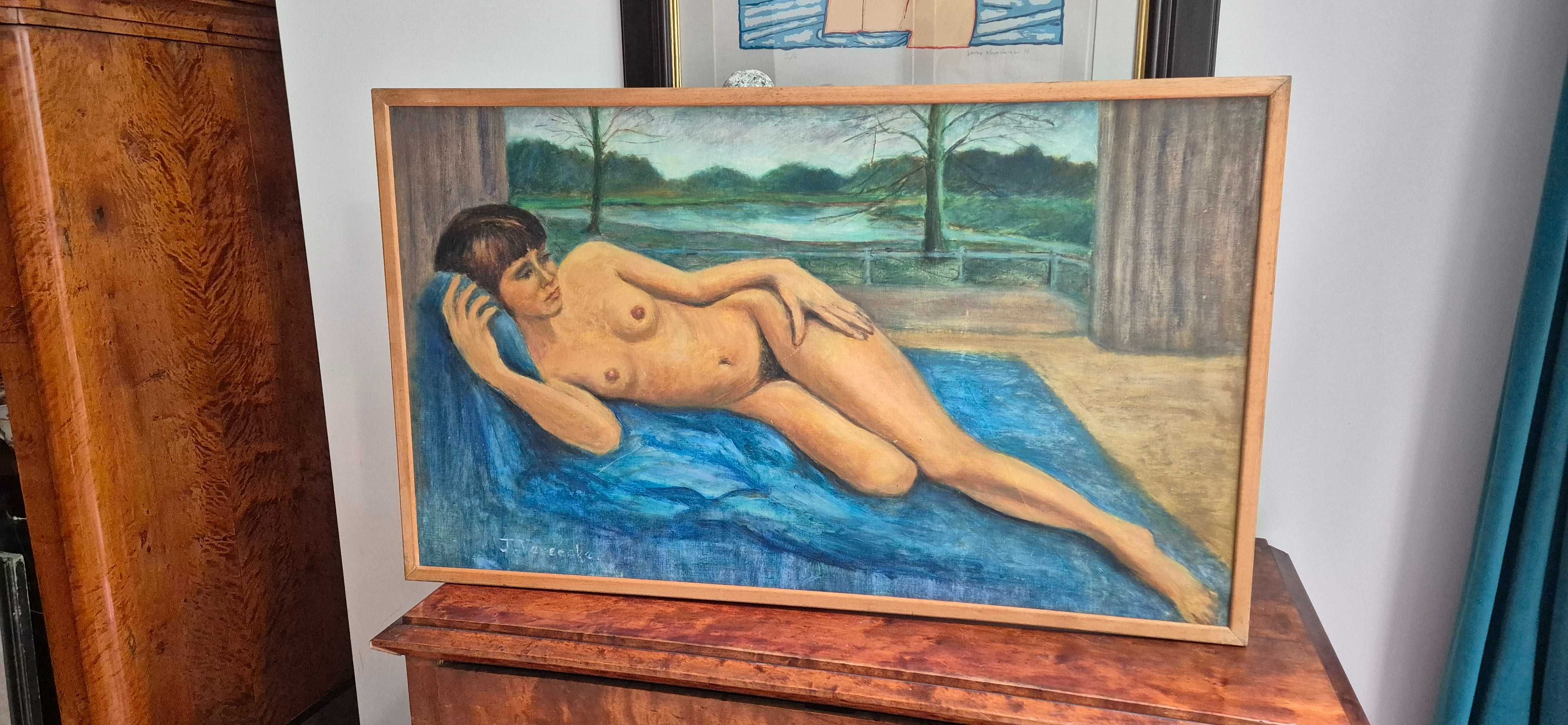Obraz olej akt impresjonizm Kisling sygnowany J. Vareecke Belgia