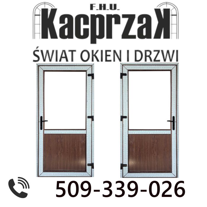 DRZWI Kacprzak 105x210 Drzwi ZEWNĘTRZNE PCV Sklepowe Orzech Lewe