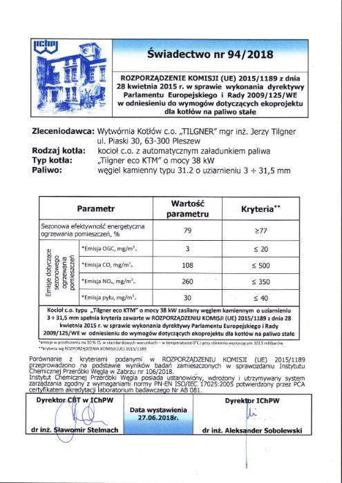 Kocioł TILGNER ECO EKR 20 kW klasa 5 do spalania ekogroszku