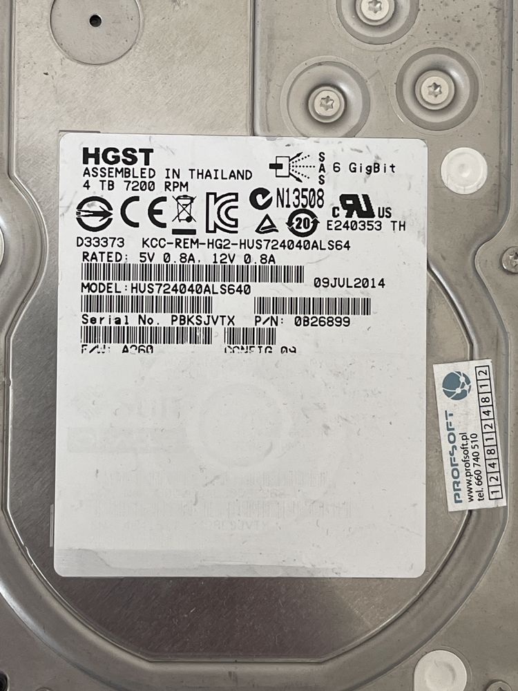 Dysk SAS HGST 4TB 7200rpm do serwerów, stscji roboczych, macierzy RAID