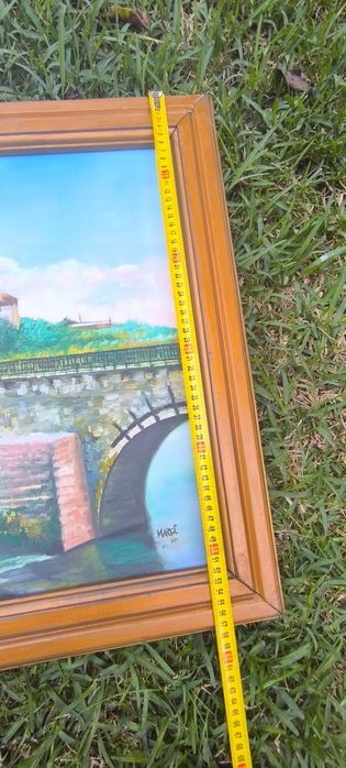 Belíssimo quadro pintura a óleo assinado com moldura em madeira dourad