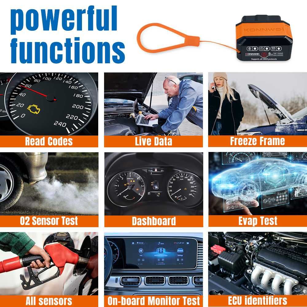 Skaner Interfejs diagnostyczny OBD KONNWEI KW906 iPhone Android