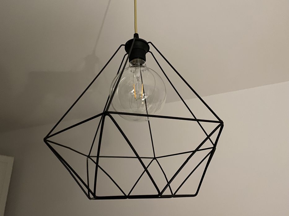 Żyrandol Brunsta diament Ikea czarny klosz+okablowanie+żarówka ozdobna