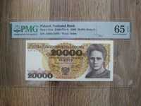 Banknot PRL 20000 złotych 1989 r. seria AM Skłodowska grading PMG 65