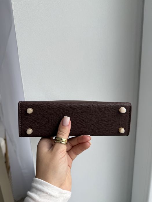 Сумка Hermes Kelly шкіра | шоколадна та бургунді | золота фурнітура