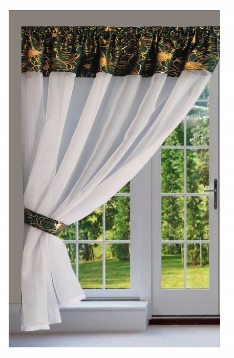 komplet 2 firan  145 x85 z woalu z dekoracyjną wstawką.