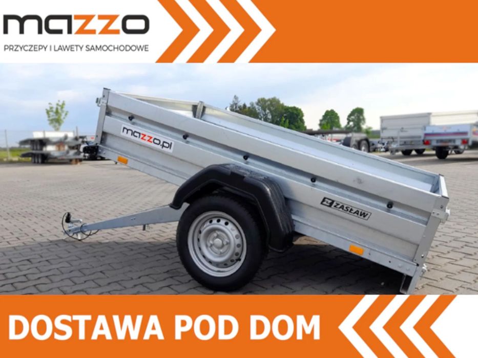 Zaslaw Dostawa Przyczepka uchylna DMC750kg 205x122x35cm SOLIDNA I MOCNA! HIT!  Przyczepa lekka Zasław 205x122cm DMC 750kg kategoria B KNOTT burty uch