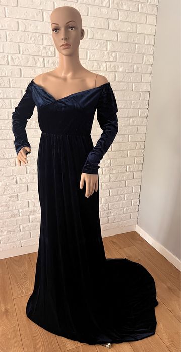 Suknia do sesji ciążowej welwetowa aksamitna granatowa M