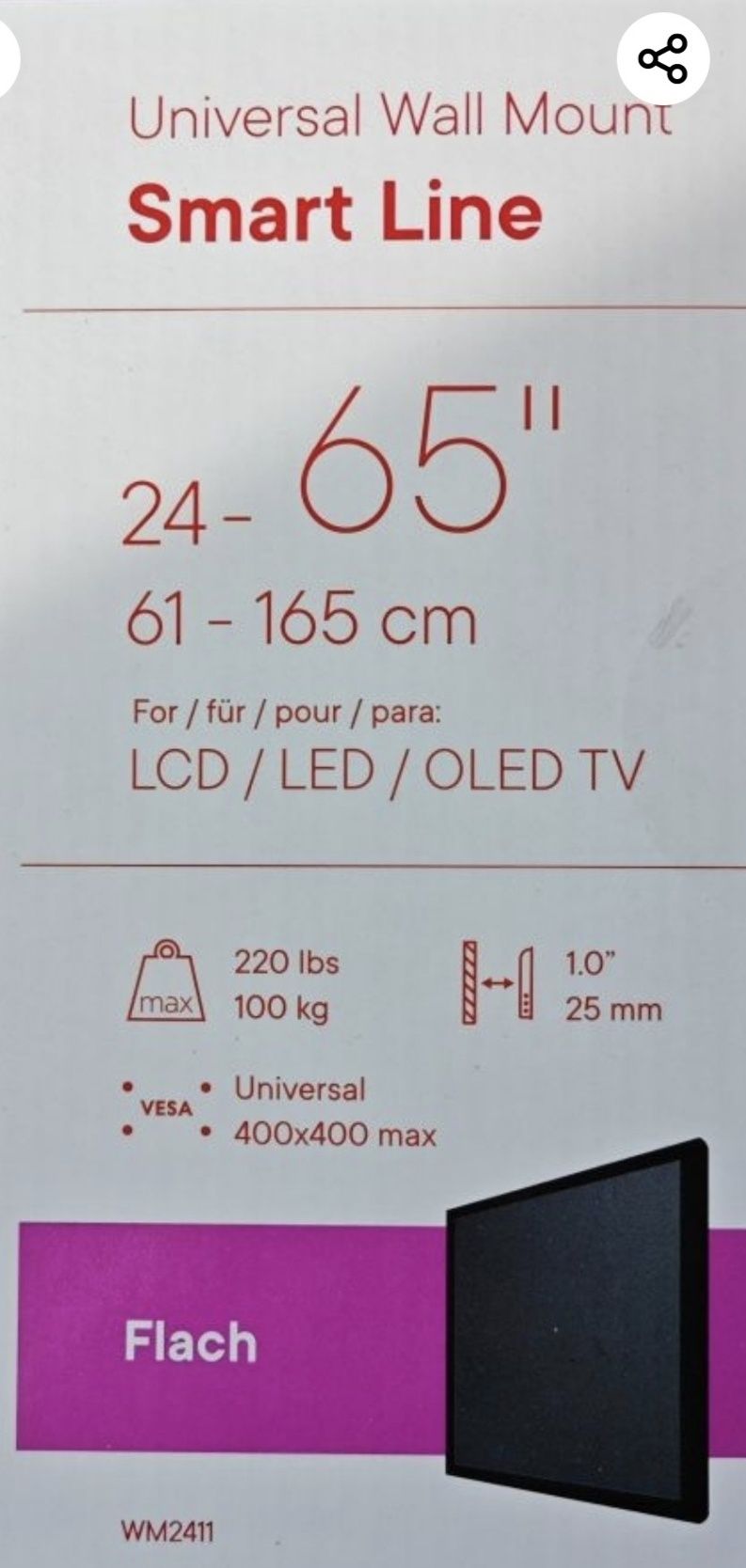 Uchwyt ścienny do TV LED LCD od 24-65 cali