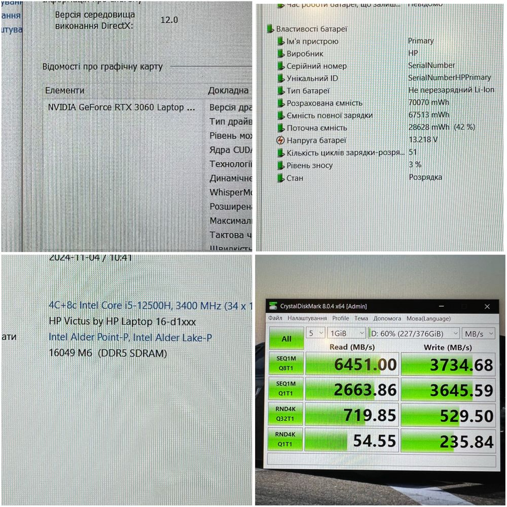 HP Victus 16/RTX3060/i5-12500h/16Gb DDR5/ssd512 M2