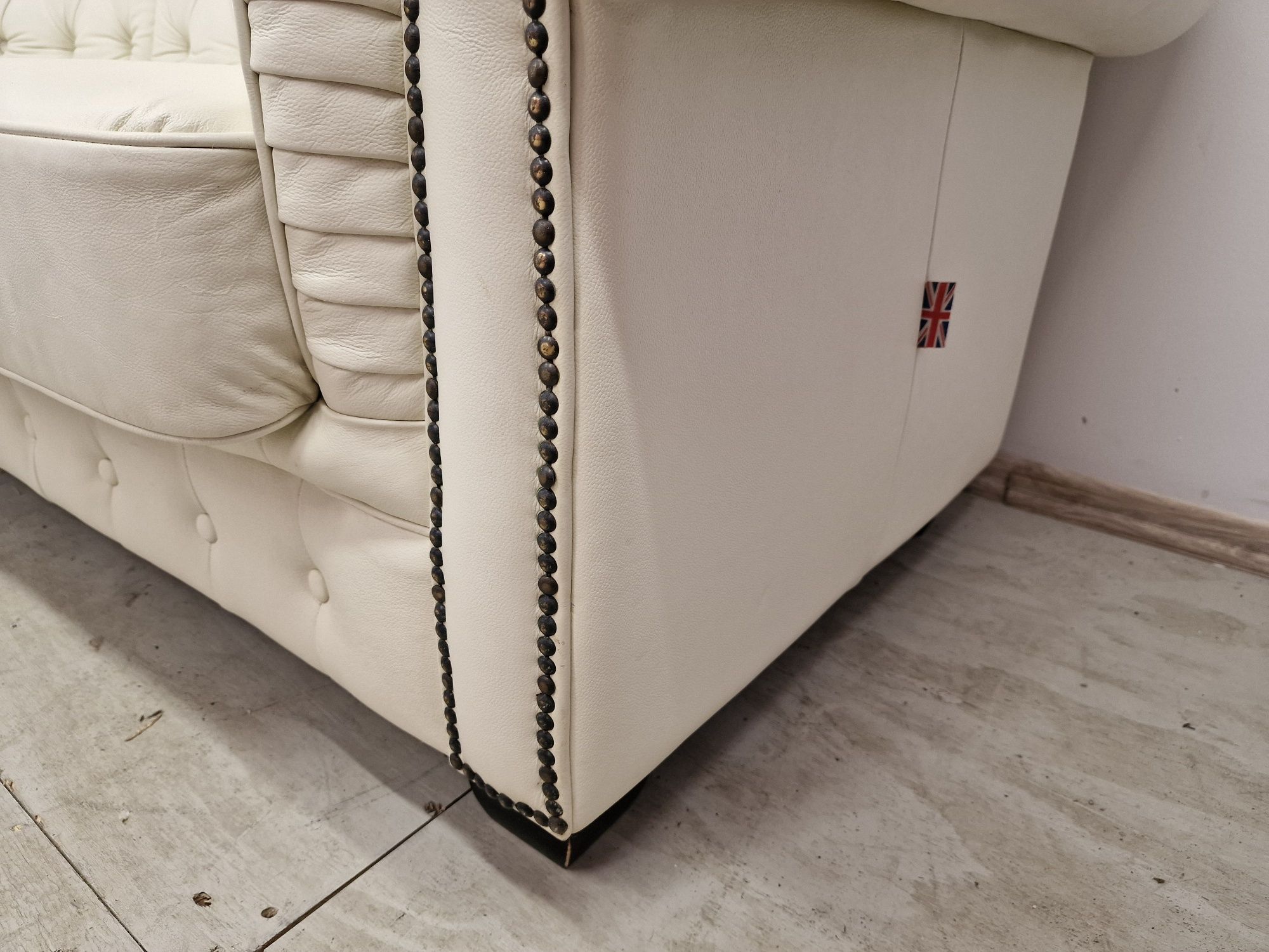 Narożnik skóra naturalna "Chesterfield" biały/ecru