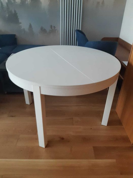 Biały stół okrągły rozkładany IKEA BJURSTA średnica 115cm.