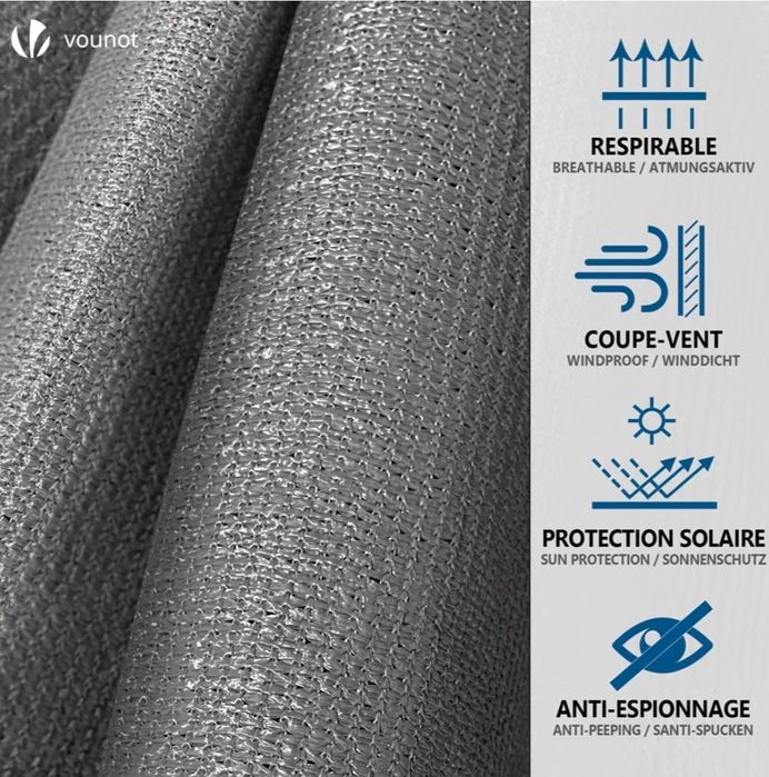 VOUNOT® Siatka maskująca 1 × 20m, siatka zacieniająca HDPE