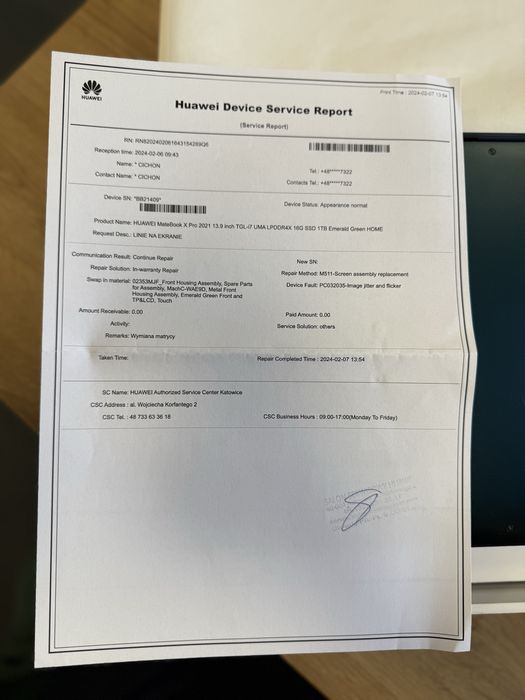 Laptop Huawei MateBook X Pro 2021 13.9 i7 1TB 16Gb SSD zielony green