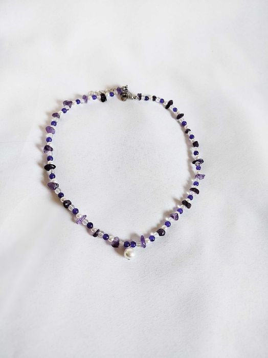 Naszyjnik kamienie naturalne tygrysie oko i szklane Olczykjewellery
