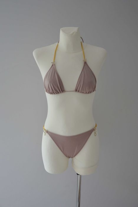 Calzedonia fioletowy liliowy satynowy strój kąpielowy bikini 75B 36 S