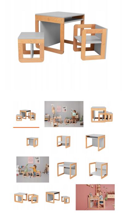 Stoliki dla dzieci, krzeselko, taboret, zestaw mebli 8 w 1 Montessori