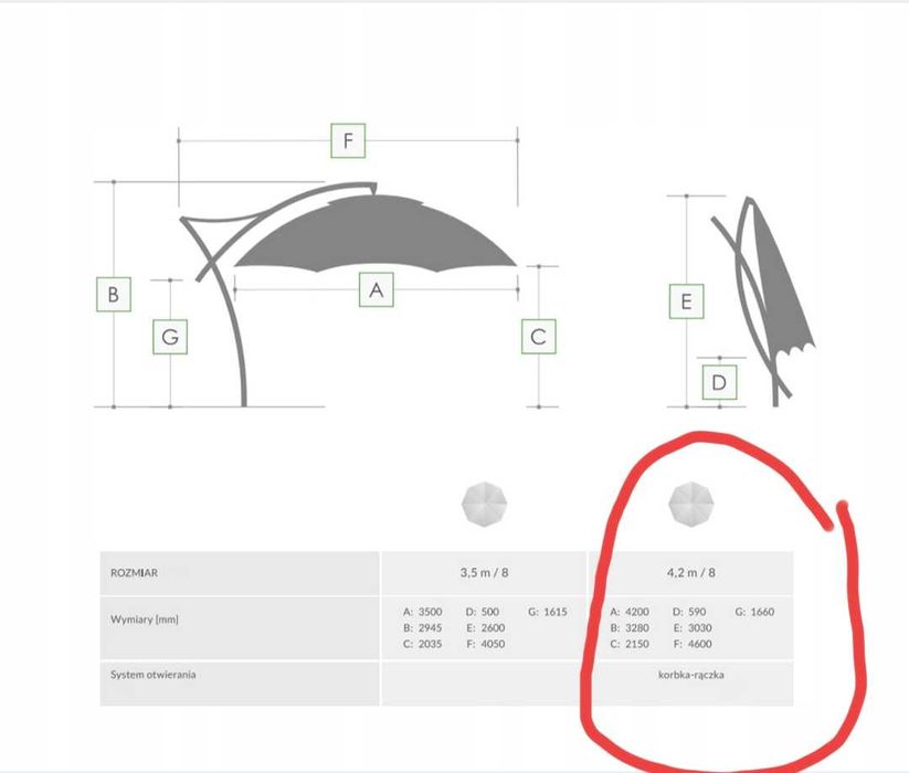Parasol ogrodowy Ibiza 4.2metra