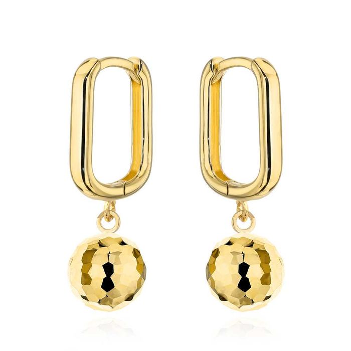 Złote kolczyki Próba 585 z Diamentowaną kulką Angielskie Zapięcie