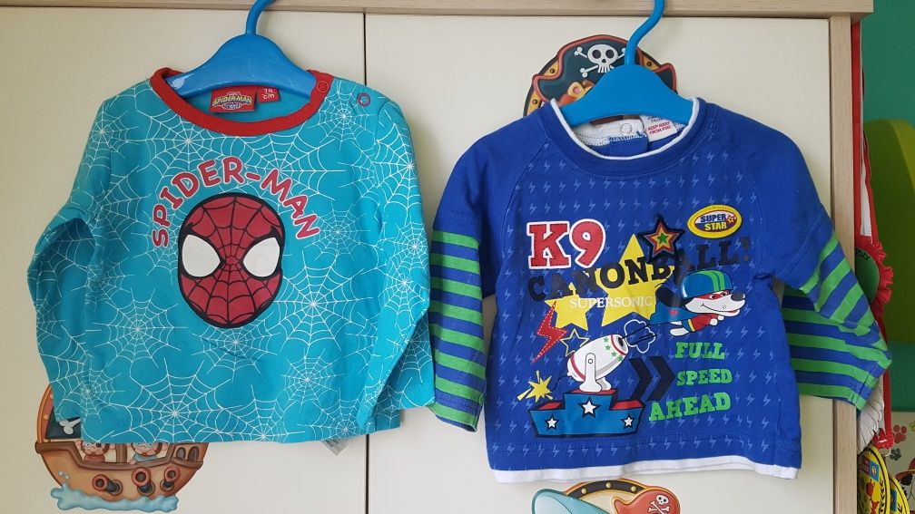 Bluzka sweter koszulka długi krótki rękaw Spiderman r.74 paski zieleń