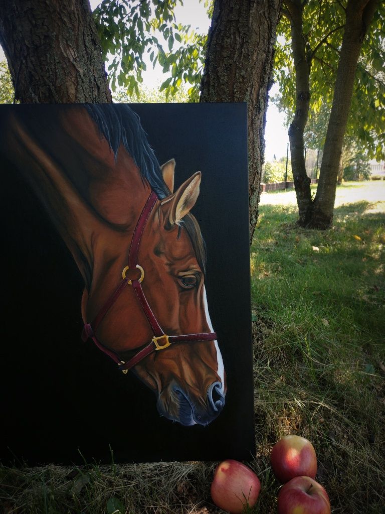 Obraz olejny głowa konia