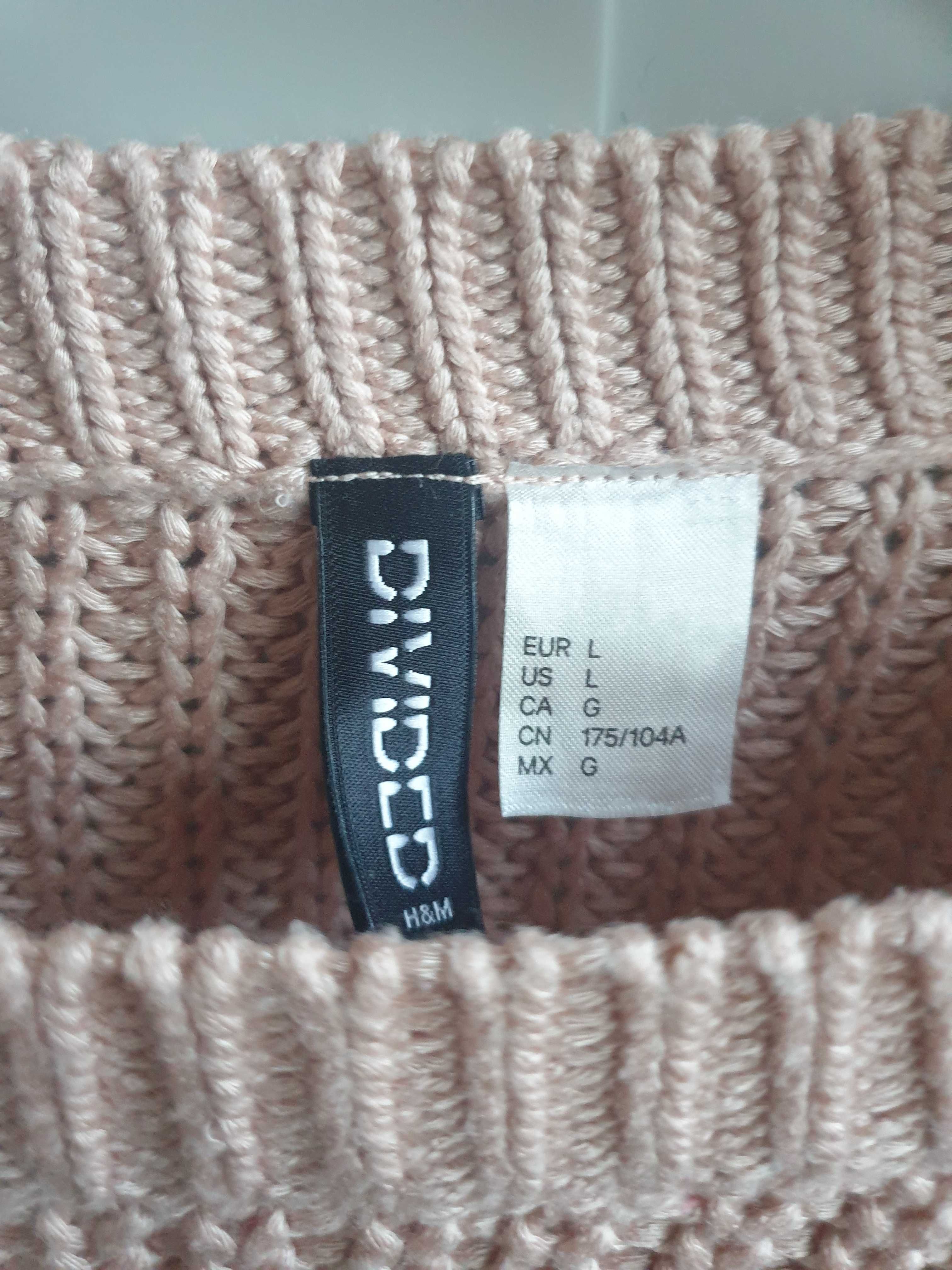 Sweter pudrowy róż oversize gruby splot H&M Divided 40 L