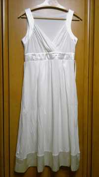 Sukienka dekolt serek biała kremowa długa na ramiączka serek M 38 L 40