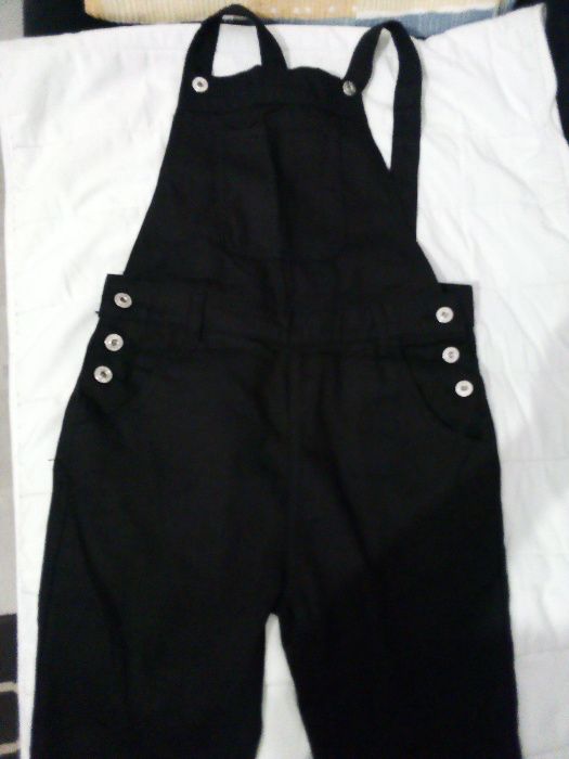 Ogrodniczki, spodnie na szelkach czarne jeans, r. S