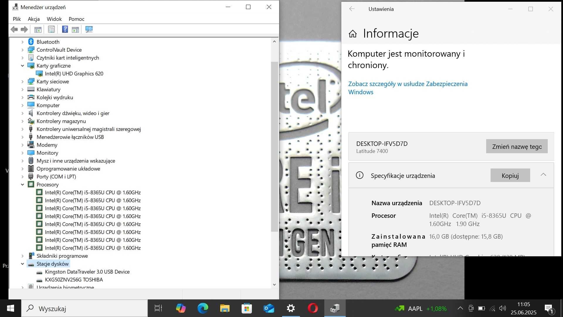 Piękny i MOCNY DellLatitude 7400 i5-8th/16GbDDR/256SSDNVME/Bateria3-4H