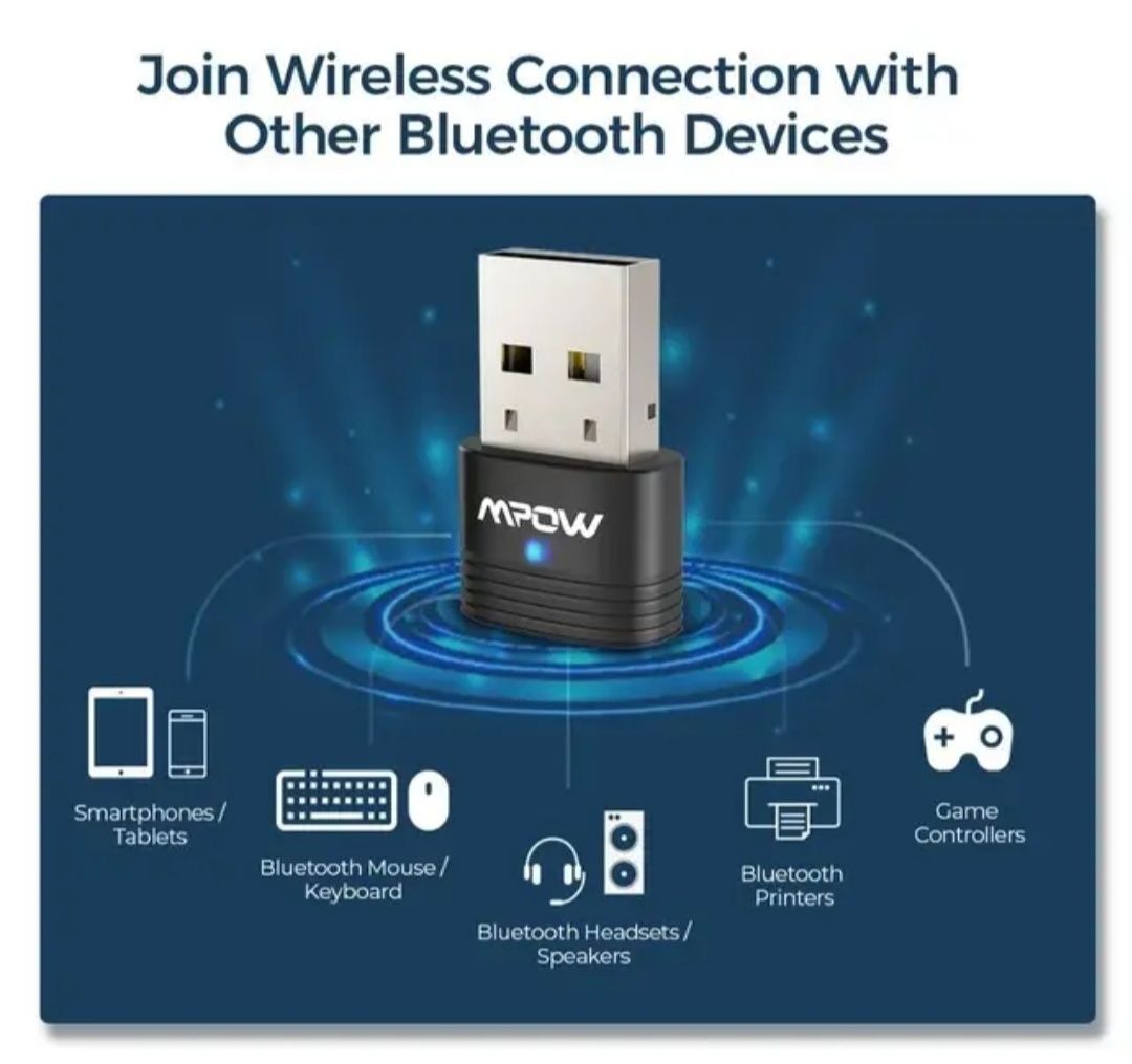 USB-адаптер Mpow Bluetooth 5.0, USB-ключ,Bluetooth-приймач і передавач