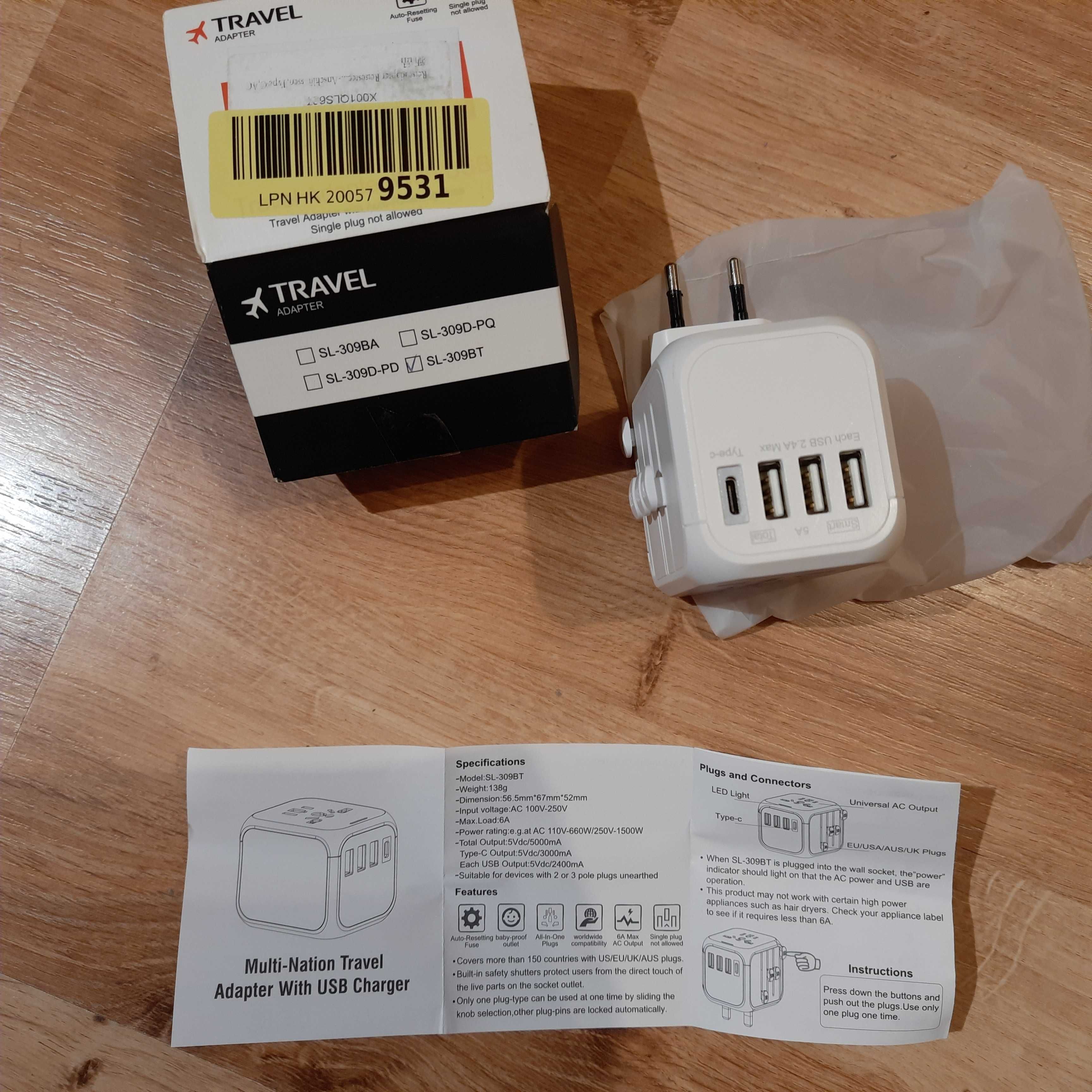 Adapter sieciowy Międzynarodowa przejściówka podróżna EU US AUS UK