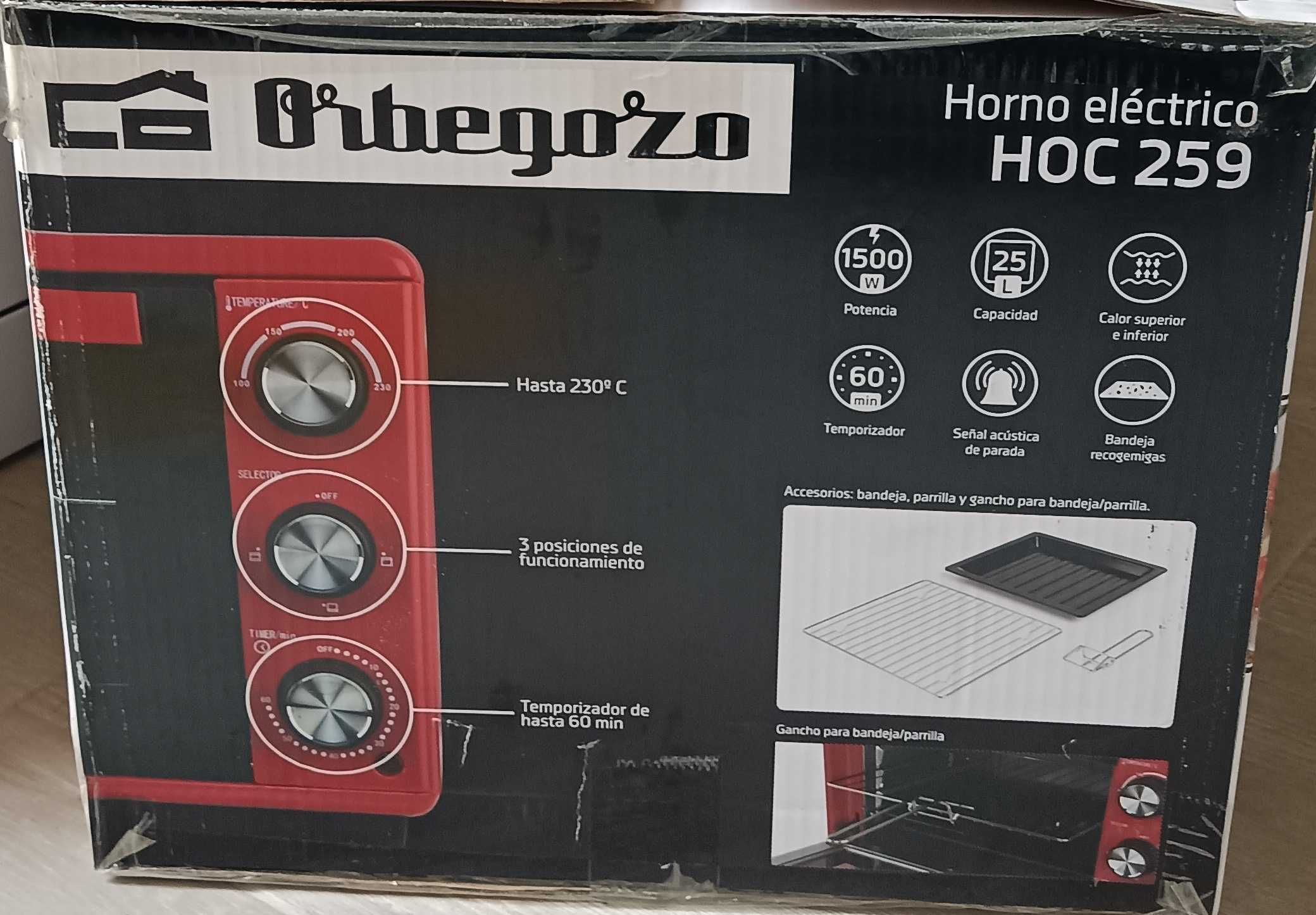 Mini Forno Elétrico Semi-novo marca Orbegozo HOC 259 25l com manual