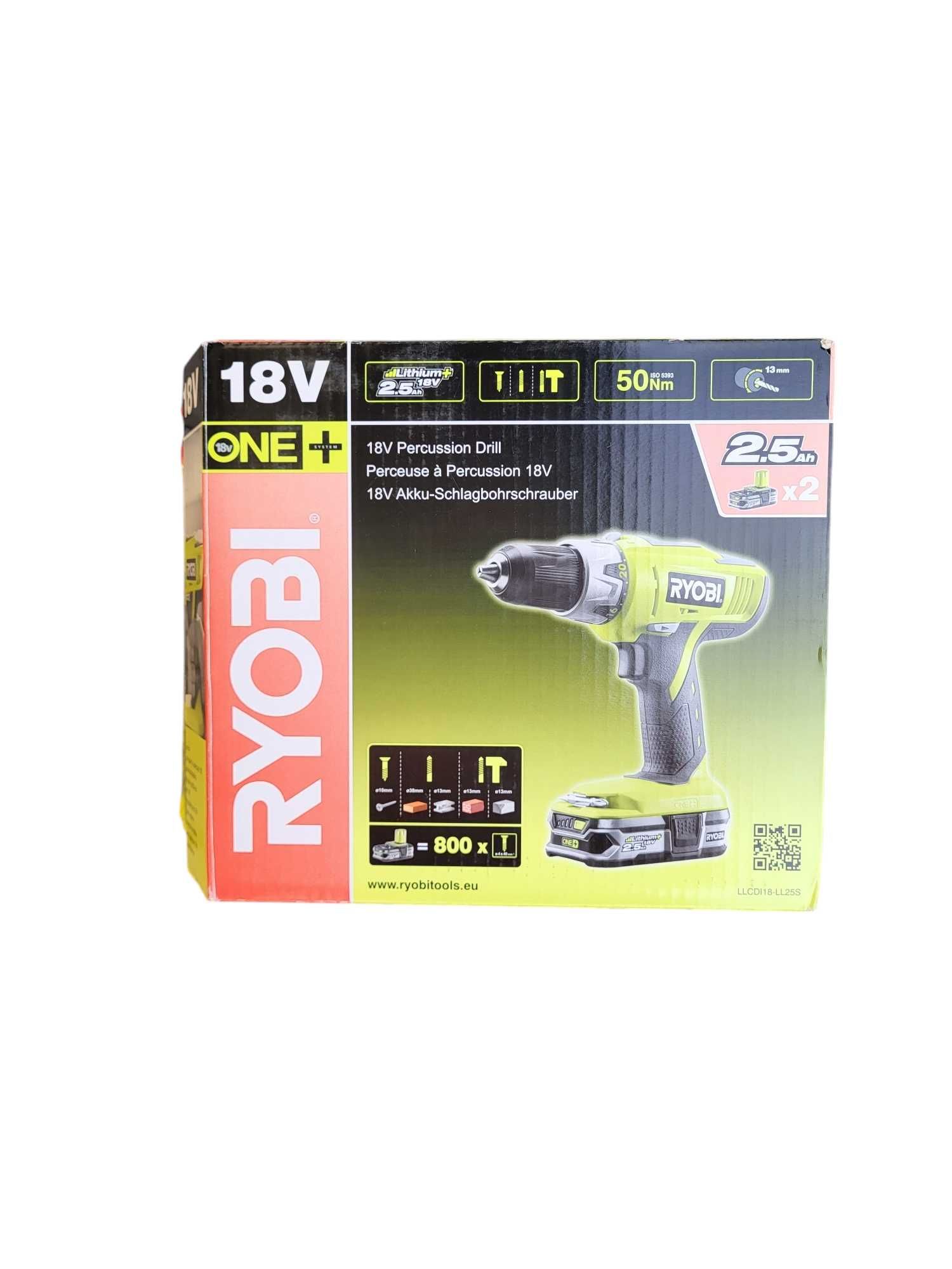 Wiertarko-wkrętarka udarowa 18V RYOBI + 2 akumulatory 2.5Ah w zestawie