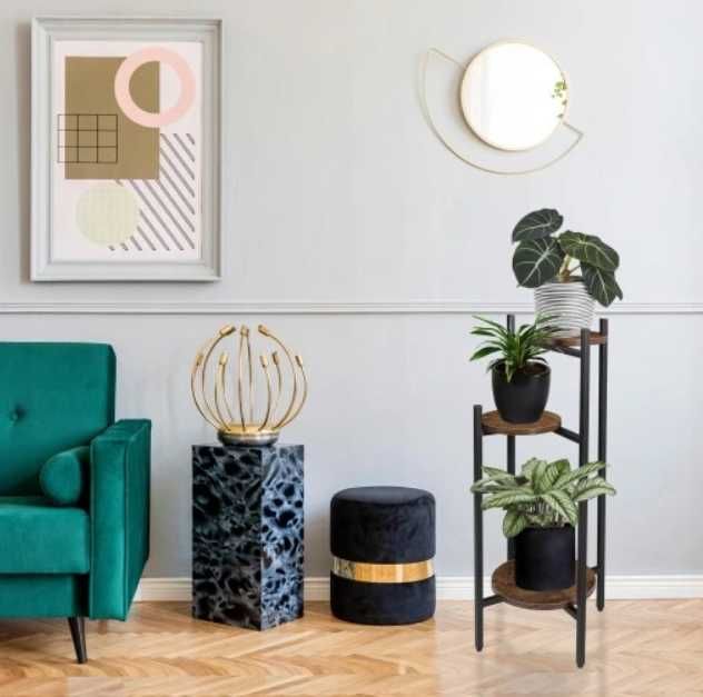 Nowoczesny KWlETNIK LOFT 80 cm metalowy stojak na kwiatydąb rustykalny