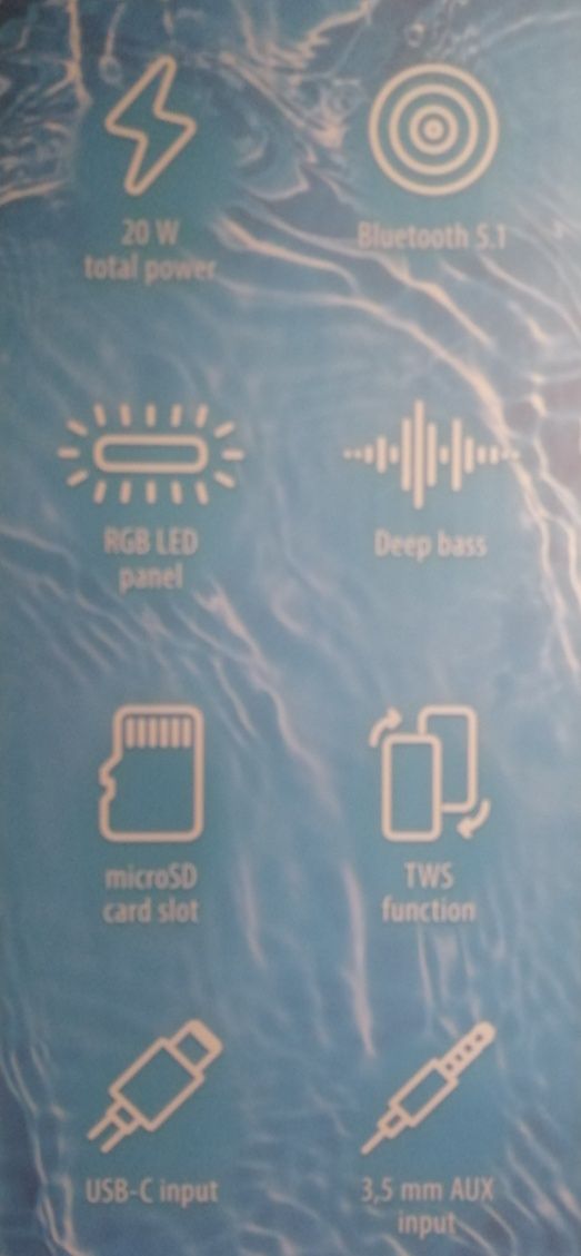 Głośnik bluetooth RGB 2x10w nowy.