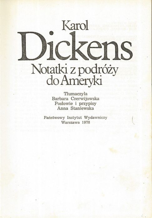 Notatki z podróży do Ameryki, Charles Dickens