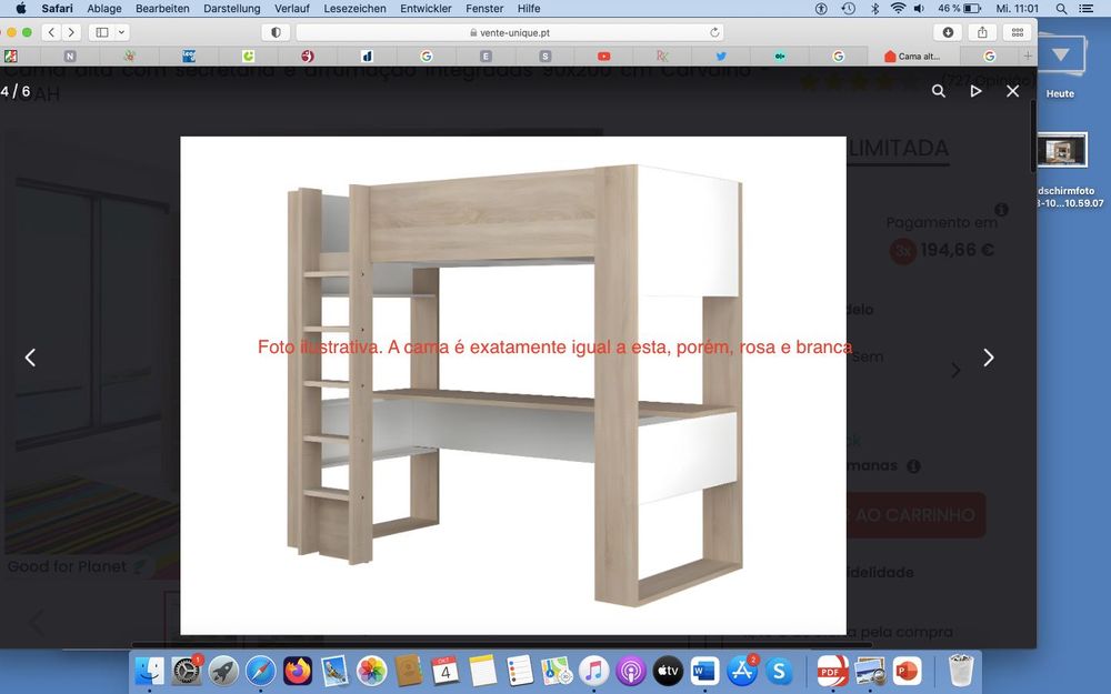 Cama elevada 90x200 com colchão - pouco usada- 100€