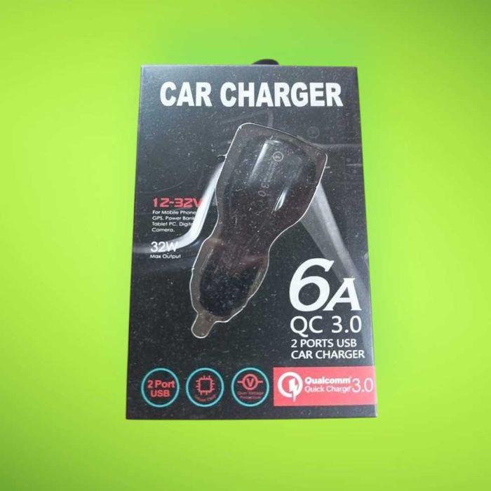 Автомобільний зарядний пристрій car charger 2USB 32w 6a Qc 3.0 Black