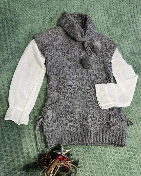 Wełniana ciepła tunika, ocieplacz dla dziewczynki